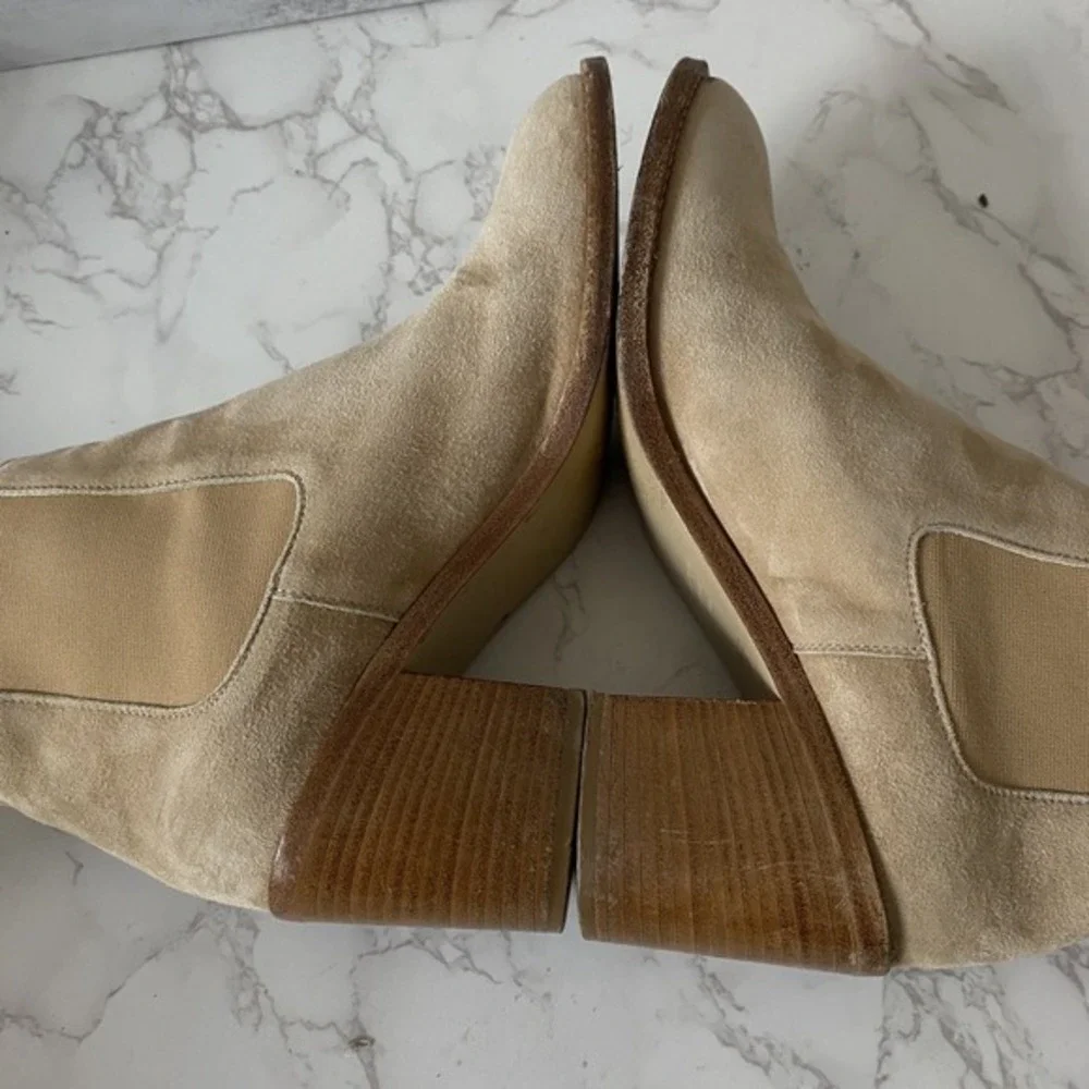 Jenni Kayne Ankle Boots Women Sz 39 (US‎ 9) Beige Suede Almond Toe Mid Heel